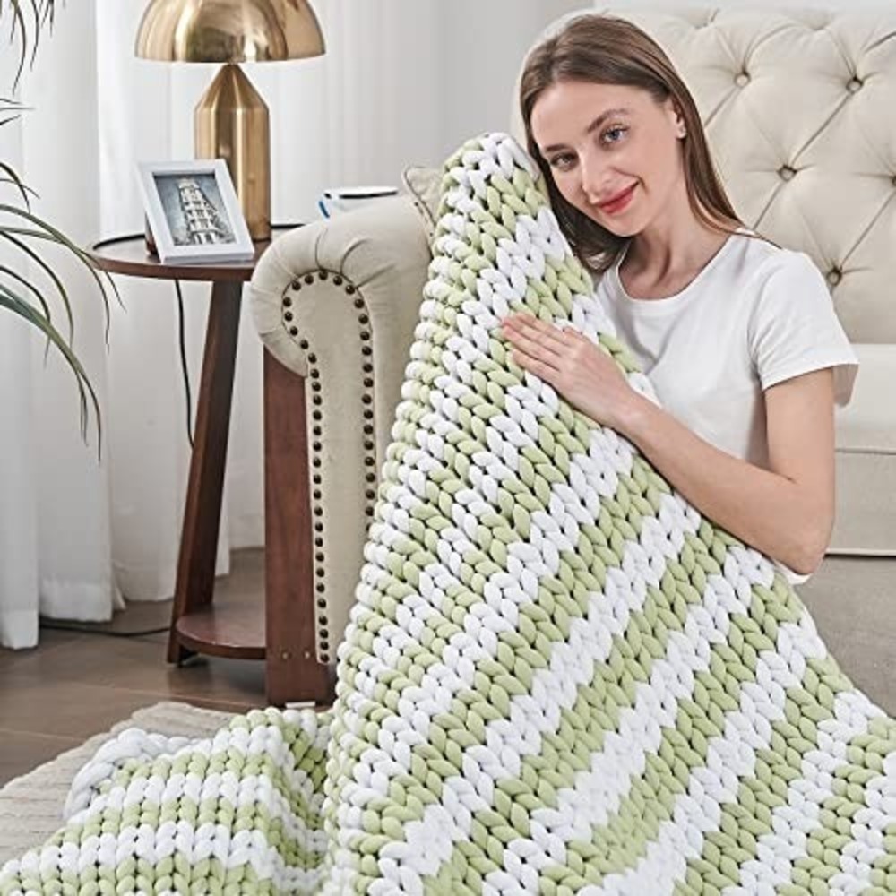 Knitted Weighted Blanket, Chunky Knit Cooling Weighted Blanket 48" x 72" 15LBS